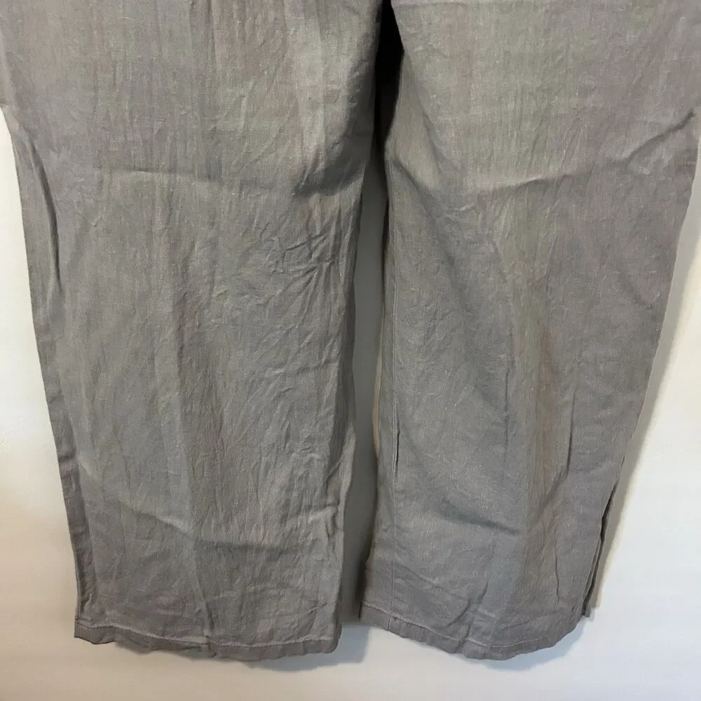 Old Navy Pants Women Size L Gray Linen Blend Drawstring Elastic Waist Coastal